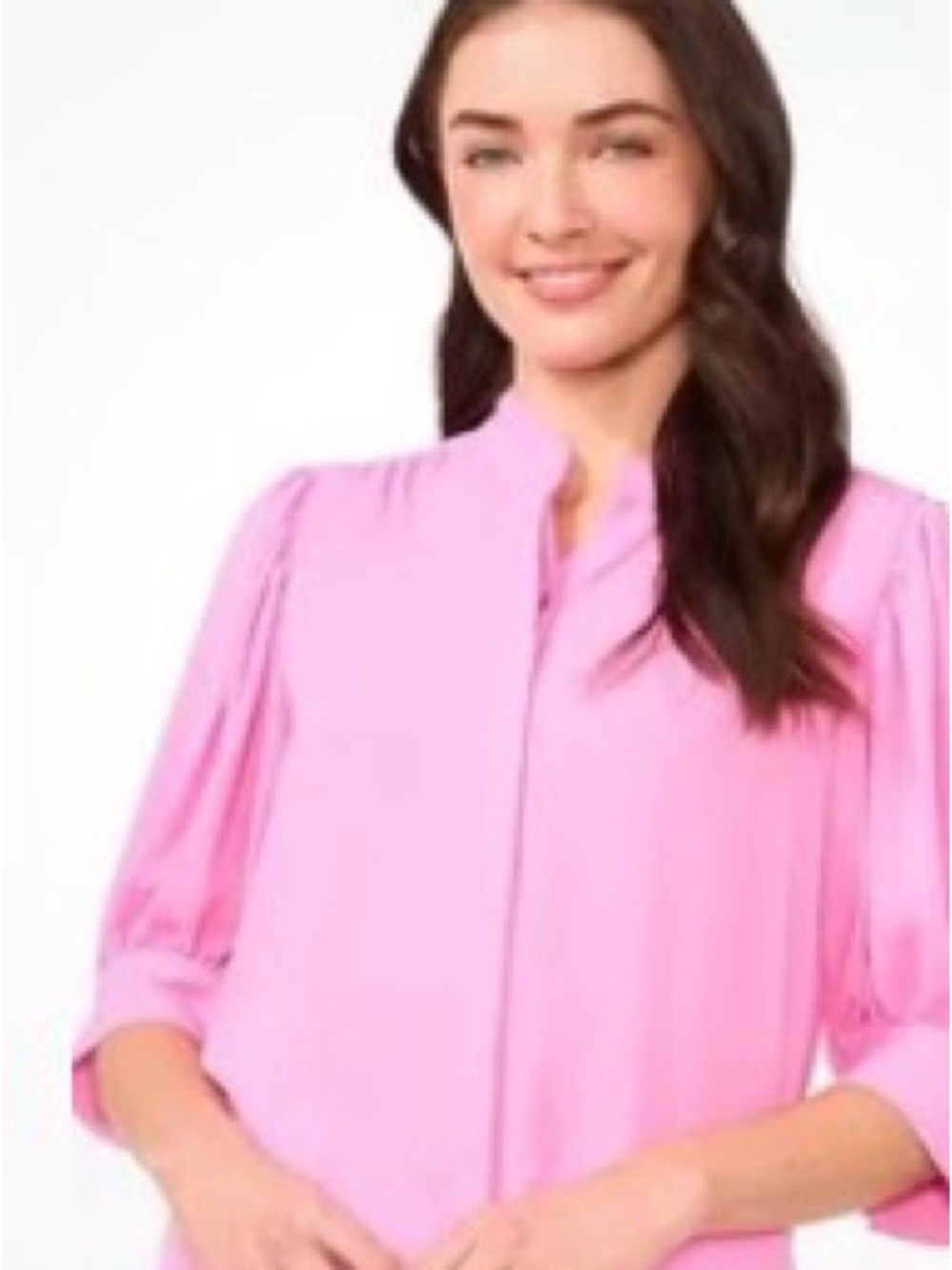 CeCe Pink Puff-Sleeve Blouse with Stand Collar